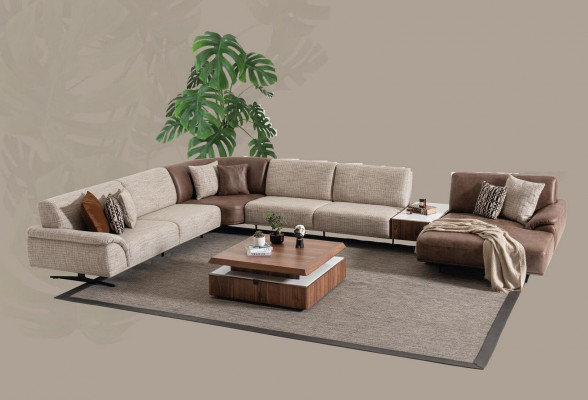 Wohnlandschaft Ecksofa Garnitur Design Moderner Couchtisch Braune 2tlg